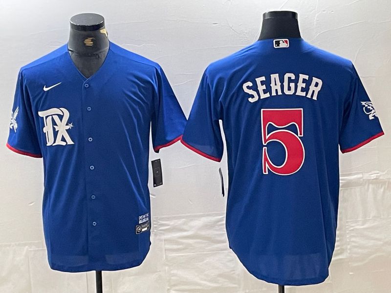 Men Texas Rangers #5 Seager Blue City Edition Game Nike 2024 MLB Jersey style 1->texas rangers->MLB Jersey
